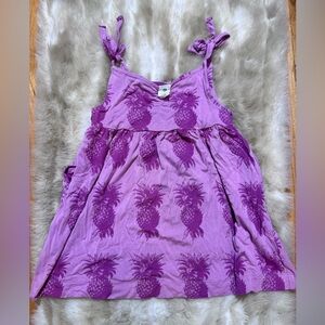 Kate Quinn Girl Pineapple Purple Bamboo Dress Tie Straps & Pockets 12-18M